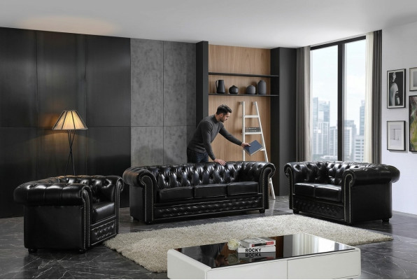 Canapé Chesterfield en cuir ensemble complet de canapés.
