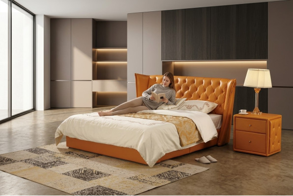Designer-Liegesofa, Doppelbett, Betten, Ledersofa Chesterfield, Luxuriöses Hotel-Schlafzimmer