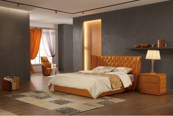 Designer-Liegesofa, Doppelbett, Betten, Ledersofa Chesterfield, Luxuriöses Hotel-Schlafzimmer