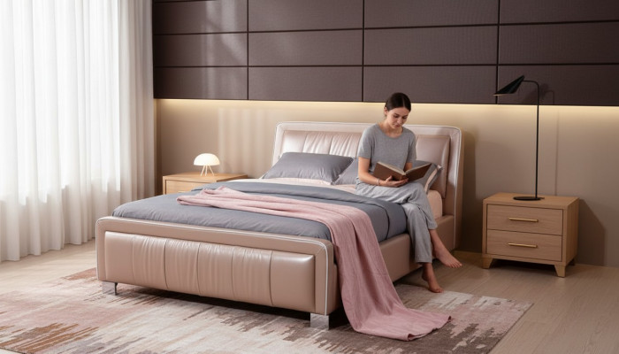 Lit double de designer Lits Lits Chambre Cuir Hôtel Luxe Tapisserie