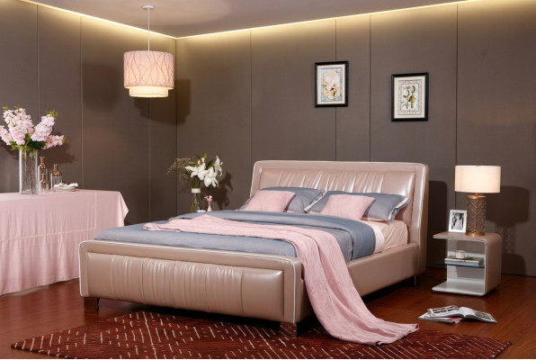 Lit double de designer Lits Lits Chambre Cuir Hôtel Luxe Tapisserie