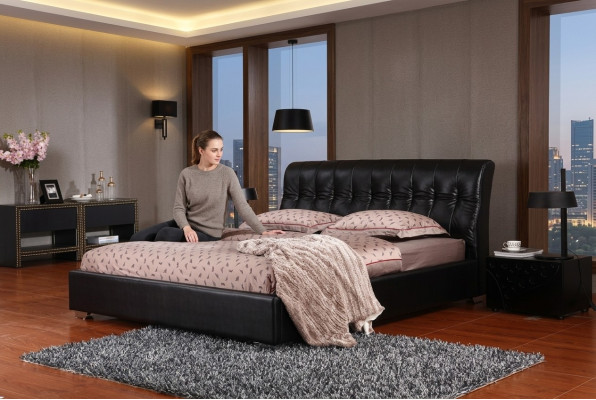 Chambre de designer Lit double Lit Lits Cuir Hôtel de luxe Rembourrage