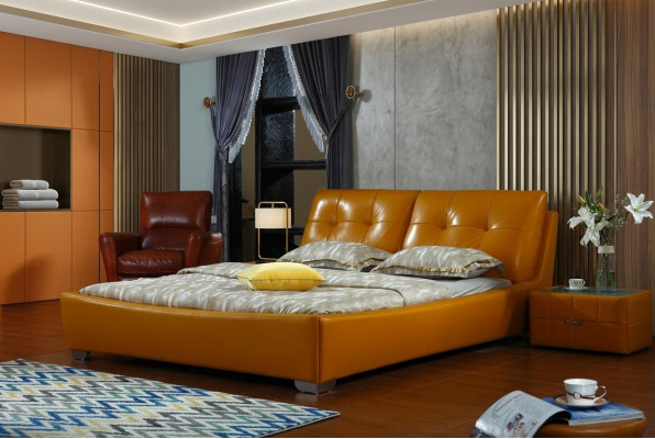 Lit de designer Chambre à coucher Lit double Lits Cuir Hôtel de luxe Rembourrage