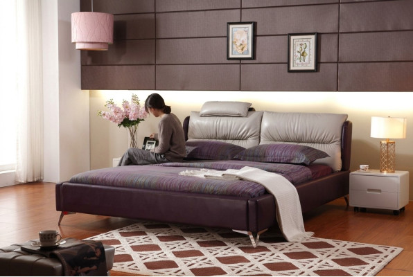 Design de luxe moderne Lit XXL Style de lits décor hôtel double en cuir 140 160