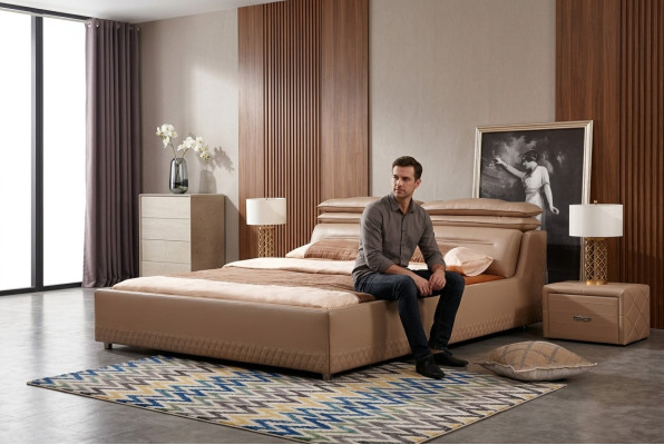 Lit de design moderne XXL Style Lits de luxe d'hôtel Double en cuir 140 160