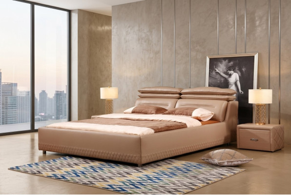 Lit de design moderne XXL Style Lits de luxe d'hôtel Double en cuir 140 160