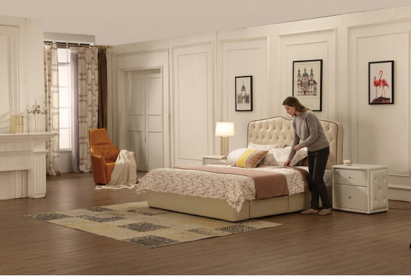 Hôtel de design moderne Lits Lit XXL Luxe Double Cuir Chesterfield