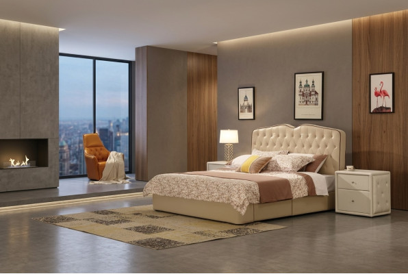 Hôtel de design moderne Lits Lit XXL Luxe Double Cuir Chesterfield