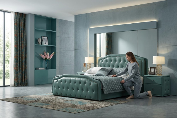 Hôtel design moderne Lit XXL Lits de luxe Chesterfield double en cuir 180x200cm
