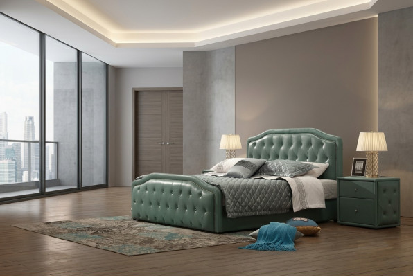 Hôtel design moderne Lit XXL Lits de luxe Chesterfield double en cuir 180x200cm