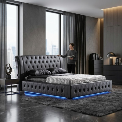 Conception moderne d'hôtel lit Lits XXL de luxe Double lit en cuir Chesterfield