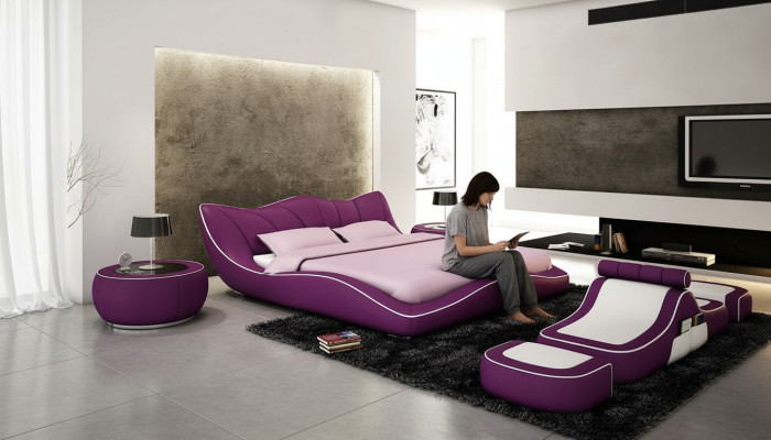 Lit design moderne XXL Lits décoratifs Style de luxe Double Hôtel en cuir