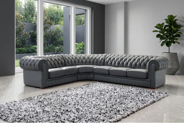 Siège d'angle rembourré en cuir Chesterfield classique Ensemble de décoration pour salon paysager