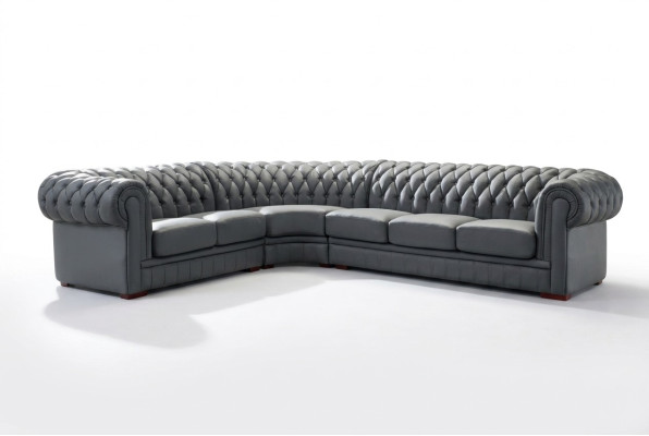 Siège d'angle rembourré en cuir Chesterfield classique Ensemble de décoration pour salon paysager