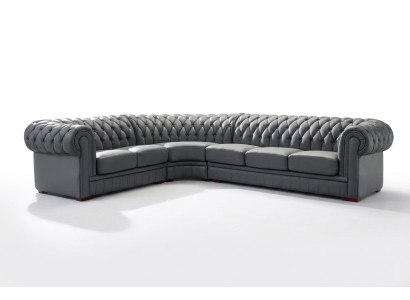 Siège d'angle rembourré en cuir Chesterfield classique Ensemble de décoration pour salon paysager