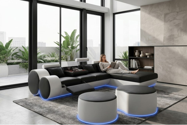 Canapé en cuir Canapé Coin salon en L-Shape Design Moderne Canapé 3085