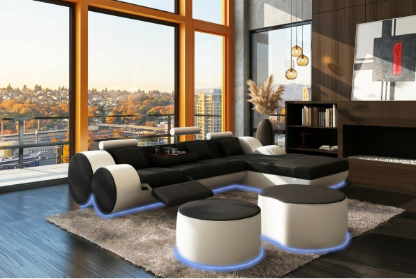 Canapé en cuir Canapé Coin salon en L-Shape Design Moderne Canapé 3085