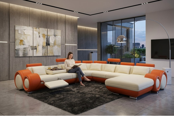 Multifunktionsledercouch Couch Sofa Polster Eckschlafsofa Modernes XXL-Groß