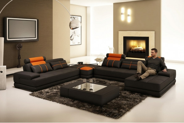 Canapé d'angle rembourré XXL de style design pour salon en Ligne avec canapé d'angle et canapé.