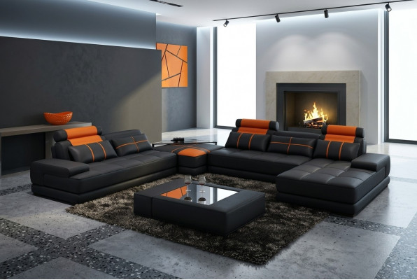 Canapé d'angle rembourré XXL de style design pour salon en Ligne avec canapé d'angle et canapé.