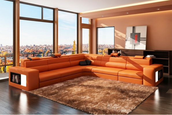 Design XXL Grandes coins Rembourrage Canapé Angle Canapé Canapés Cuir Suite En forme de L