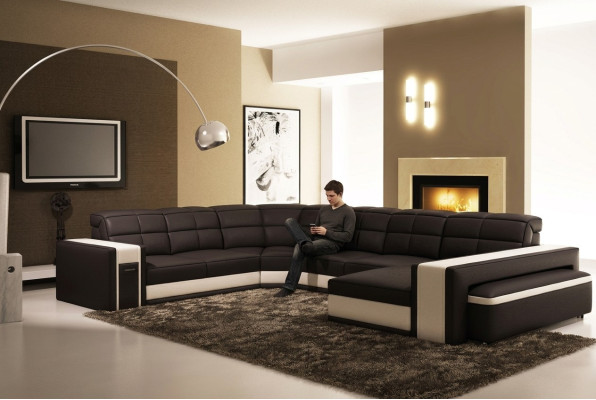 Coins de design Grand canapé d'angle rembourré en cuir Canapés Suite XXL