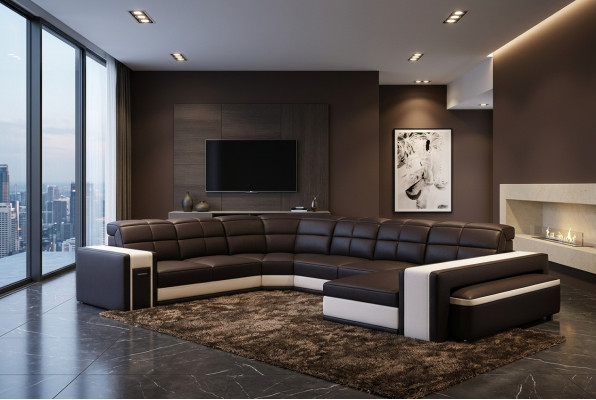 Coins de design Grand canapé d'angle rembourré en cuir Canapés Suite XXL