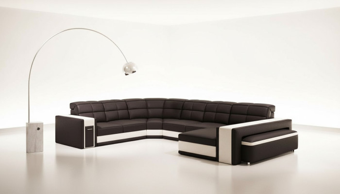 Coins de design Grand canapé d'angle rembourré en cuir Canapés Suite XXL