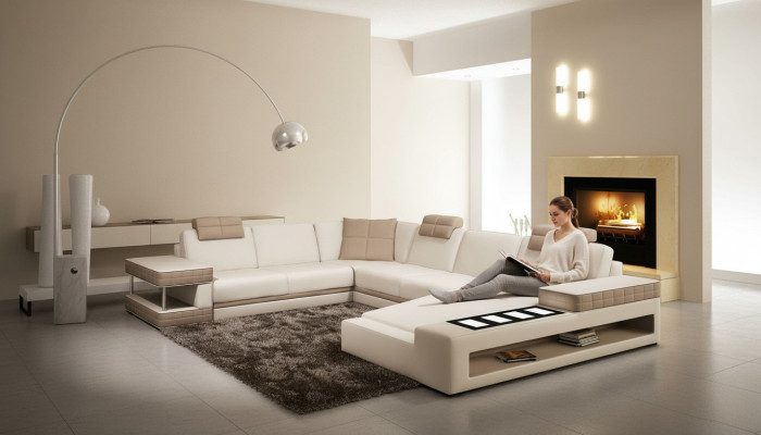 Coins de design Grand XXL Canapé d'angle rembourré en cuir Suite de canapés