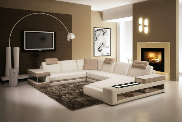 Coins de design Grand XXL Canapé d'angle rembourré en cuir Suite de canapés