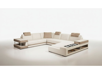 Coins de design Grand XXL Canapé d'angle rembourré en cuir Suite de canapés