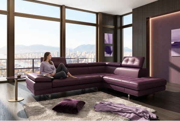 Canapé en cuir Canapé en cuir de la vie Paysage en cuir en forme de L Design Moderne Sofa 5057
