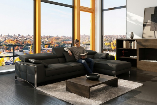 Coins de design XXL Grand canapé d'angle rembourré en cuir Canapés de suite