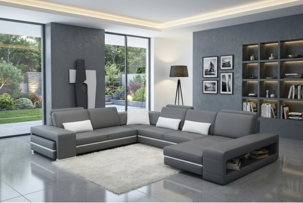 Canapé d'angle en cuir canapé living paysage en forme de U Design Canapé moderne Coin Décor Canapés