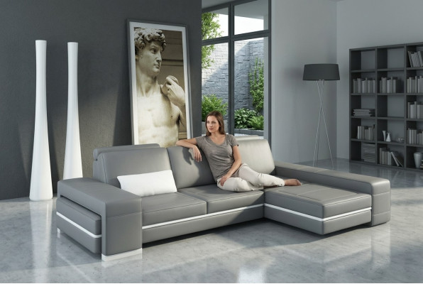 Canapé en cuir Canapé d'angle Salon en forme de L Design Moderne Décoration d'angle Sofas