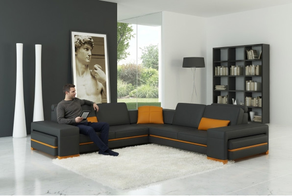 Canapé en cuir canapé paysage de vie en forme de L design décor canapé moderne canapés d'angle