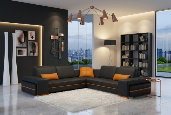 Canapé en cuir canapé paysage de vie en forme de L design décor canapé moderne canapés d'angle