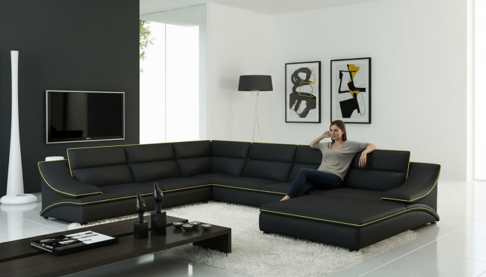 Design XXL Gros Coins Canapé d'angle Rembourré Canapé en Cuir Canapés Suite