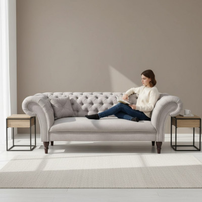 Canapé design Chesterfield Revêtement Cuir Textile Canapé Canapés 3 places neuf