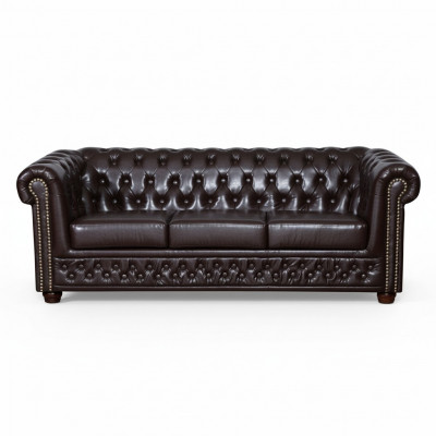 Canapé en simili cuir moderne à trois places, confortable et élégant de style Chesterfield.