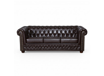 Canapé en simili cuir moderne à trois places, confortable et élégant de style Chesterfield.