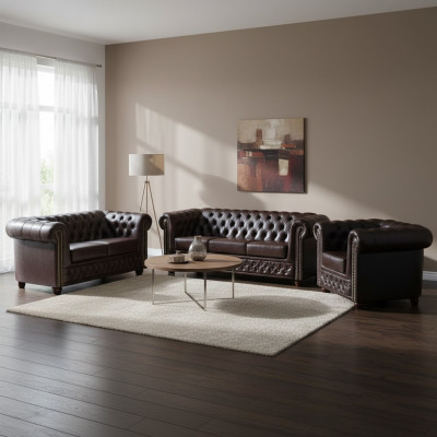 Ensemble de canapé en cuir Chesterfield Ensemble de canapé canapé Rembourrage Sièges Canapés ensembles neufs