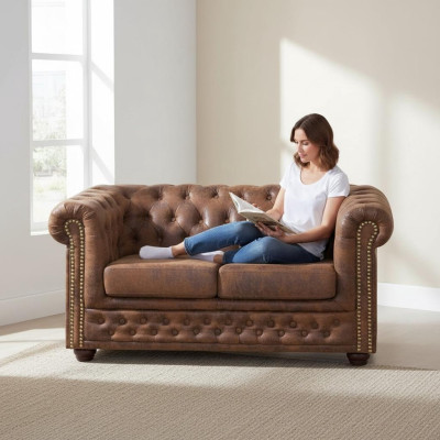 Chesterfield York Gobi canapé en cuir 2 places Canapés rembourrés neufs