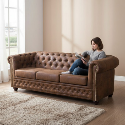 Chesterfield York Gobi 3 places Canapé en cuir Canapé rembourré neuf