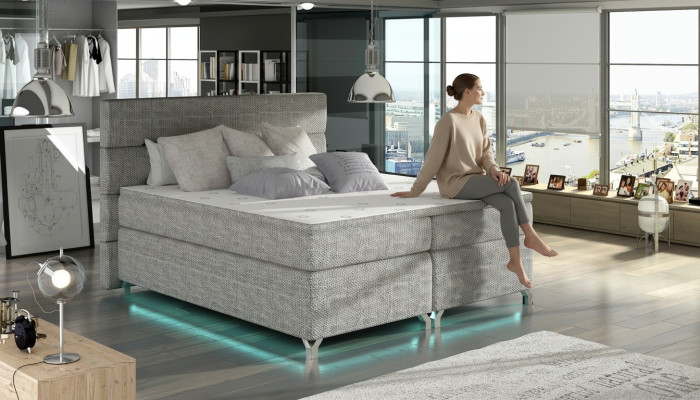 Lit Boxspring 180x200cm Lits Hôtel Cuir Base de lit complète Surmatelas