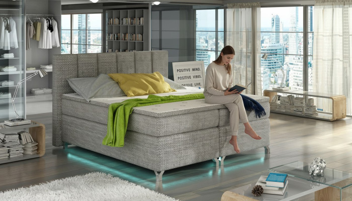 Lit boxspring 180x200cm Lits d'hôtel Cuir Sommier complet Surmatelas