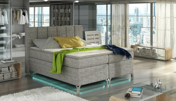 Lit boxspring 180x200cm Lits d'hôtel Cuir Sommier complet Surmatelas
