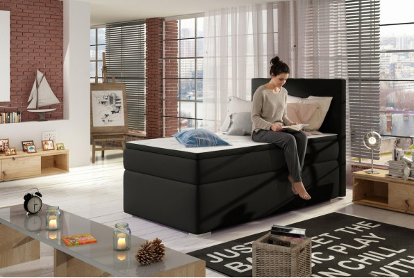 Boxspring-Lit Lits d'hôtel 90x200cm Cuir Cadre de lit complet Surmatelas