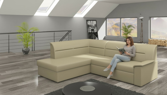 Canapé d'angle design Elano en forme de L avec fonction lit en cuir et tissu - Canapés