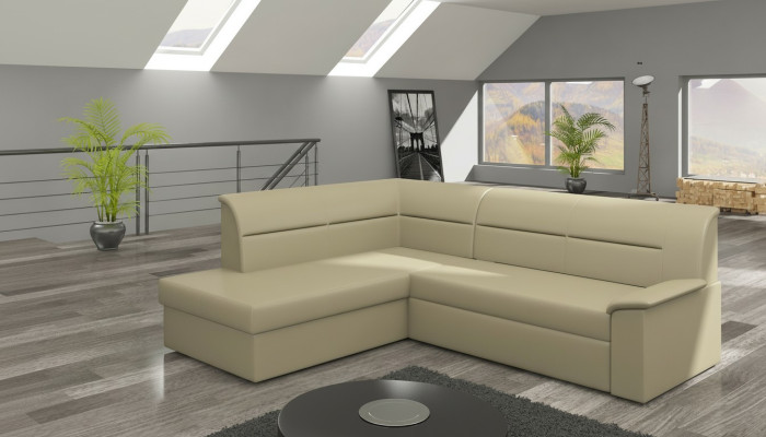 Canapé d'angle design Elano en forme de L avec fonction lit en cuir et tissu - Canapés